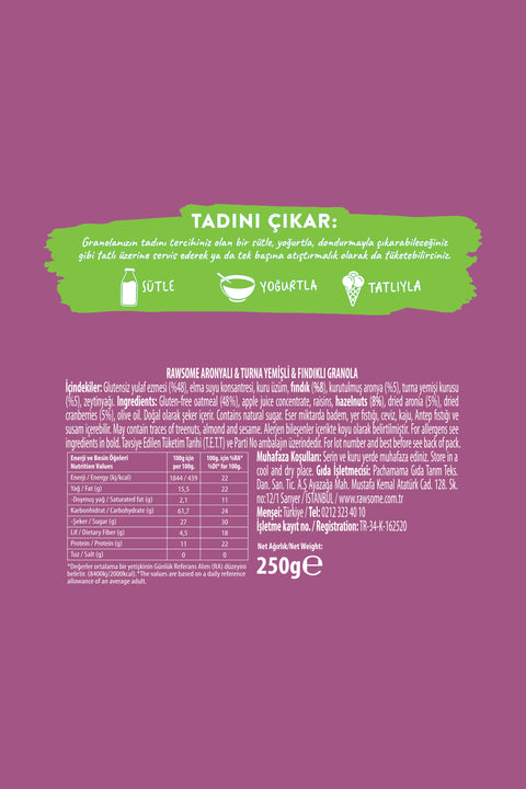 Glutensiz Aronyalı & Turna Yemişli & Fındıklı Granola 250 g