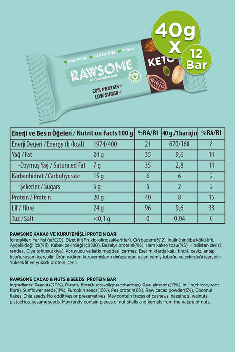 Ketojenik Kakaolu Protein bar(12 Adet)