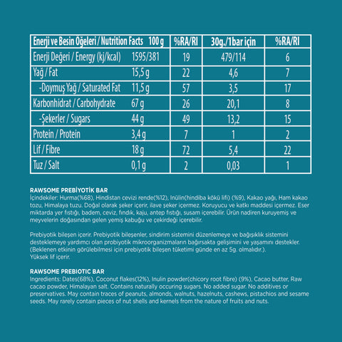 Prebiotik Bar Glutensiz Ve Vegan 30g X 20 Adet