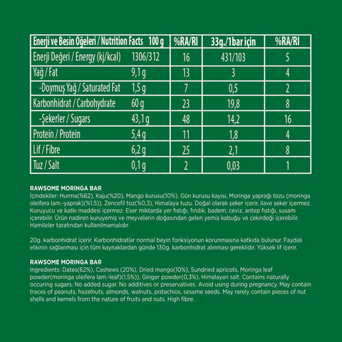 Moringa Bar Glutensiz Ve Vegan 33g Tekli