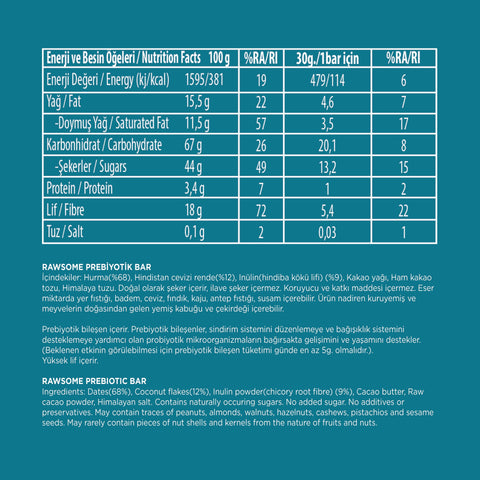 Prebiotik Bar Glutensiz Ve Vegan 30g Tekli