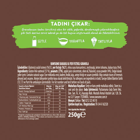 Glutensiz Yerfıstıklı Kakaolu Granola 250 g