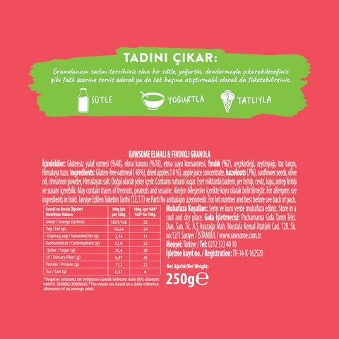 Glutensiz Elmalı & Fındıklı Granola 250 g