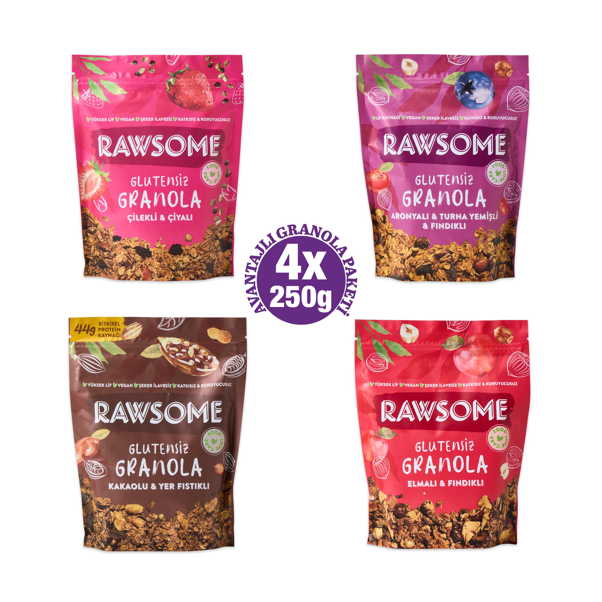 Glutensiz 4'lü Granola Paketi 4x250 g – Rawsome