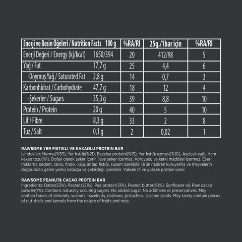 Yer Fıstığı Ve Kakaolu Yüksek Bitkisel Proteinli Bar 25g X 20 Adet