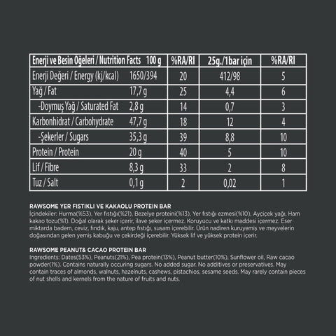 Yer Fıstığı Ve Kakaolu Yüksek Bitkisel Proteinli Bar 25g Tekli